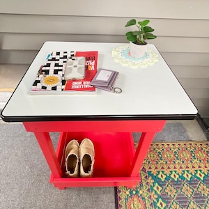 Vintage Enamel Top Kitchen Island/Entryway - Drop Zone - Table  - portable bar- Rustic