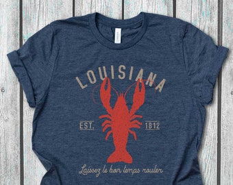 Louisiana Crawfish TShirt-Laissez le bon temps roulier | Est 1812 | Louisiana Crawfish Tee | Vintage Tee | PREMIUM Crawfish Boil Tee Shirt