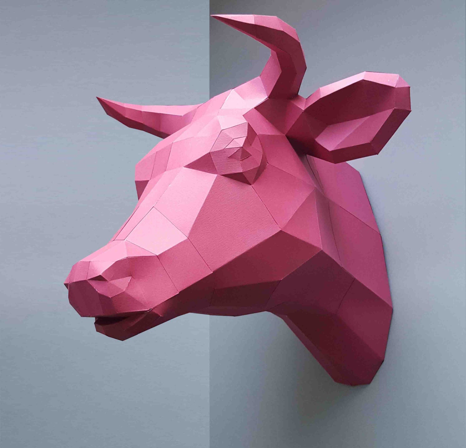 Cattle, Cow, Bull, gift, papercraft, home decoration, paper animals, kit, polygonal, 3D wall decor, trophy