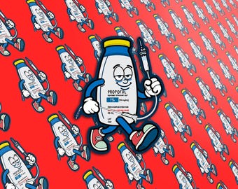 Propofol Pete Sticker – Funny Cartoon, Nurse Doctor Gift