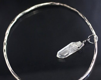 Quartz Crystal Silver Bangle Bracelet, handmade silver bangle, witch bracelet, viking bangle, sterling bangle, boho bangle, crystal amulet