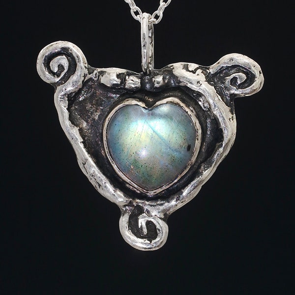 Labradorite Heart of the Sea Silver Necklace, handmade sea necklace, mermaid necklace, selkie necklace, selkie jewelry, mermaid jewelry
