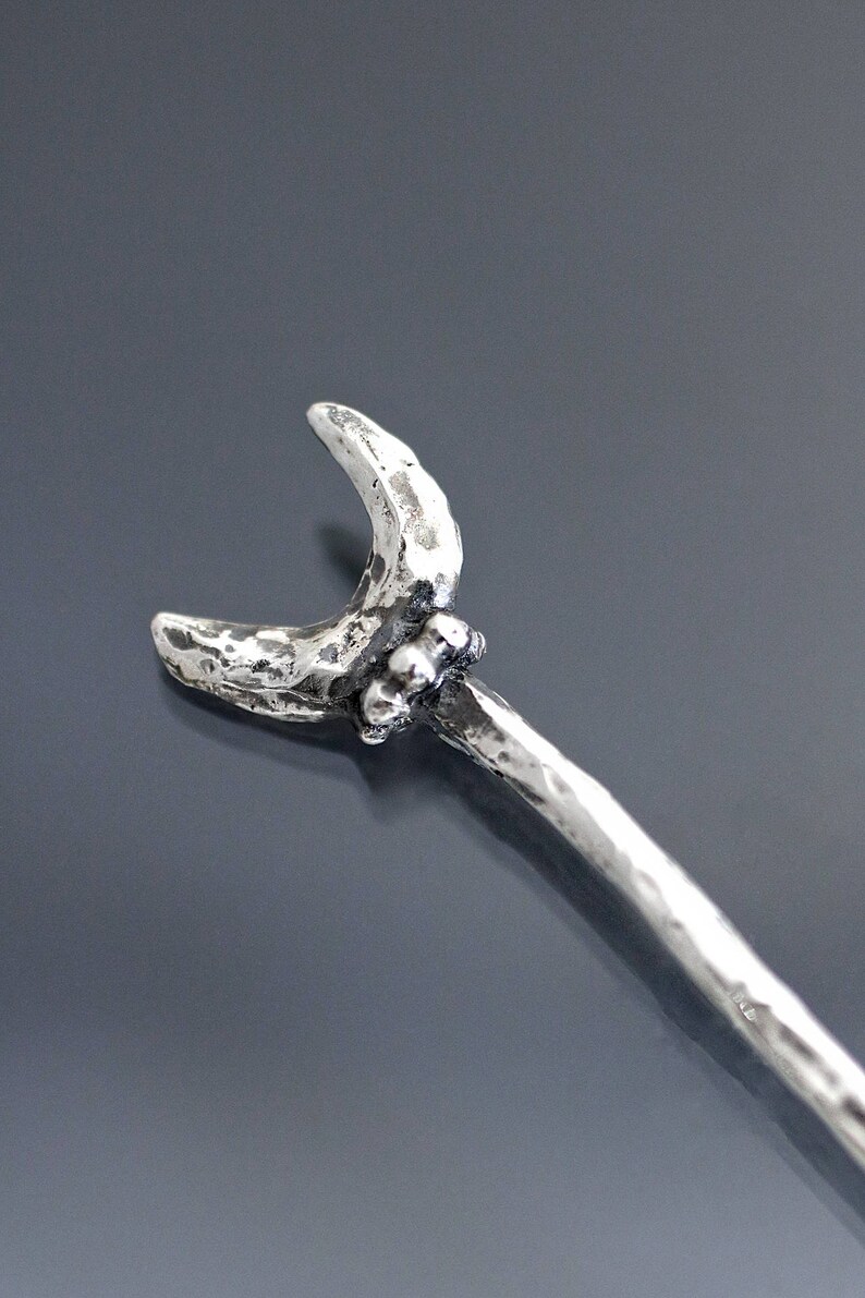 Silver Crescent Moon Hair Stick handmade hair stick sterling hair stick silver hair stick handmade crescent moon crescent moon jewelry