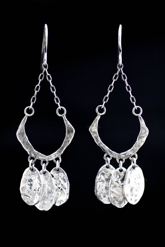 Carmen Silver Disc Chandelier Earrings Handmade Silver Disc Etsy