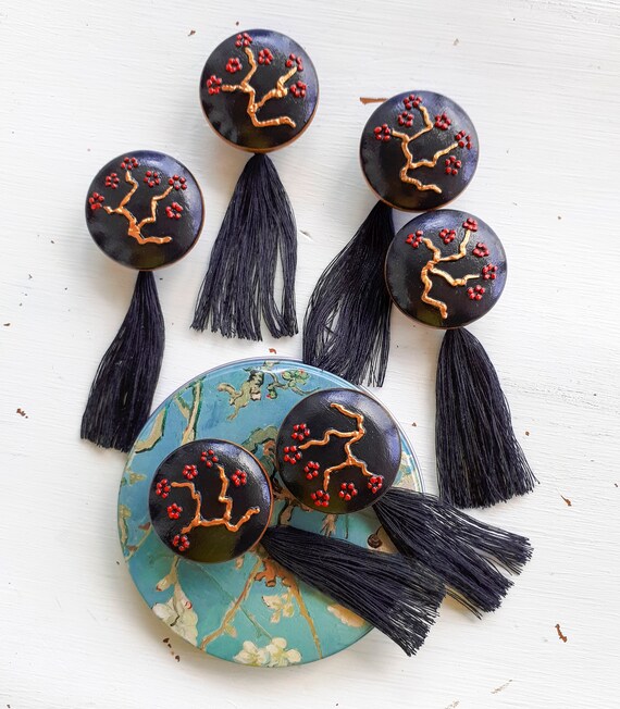 Japanese Knob Drawer Knobs Black Unique Knob With Tassel Etsy