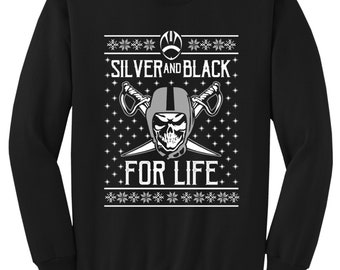 Silver & Black Oakland Las Vegas Football Ugly Christmas Sweatshirt