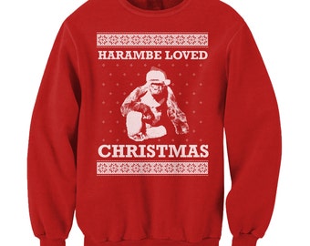 Harambe Loved Christmas RIP Cincinnati Zoo Tribute Gorilla Ugly Christmas Sweater Sweatshirt