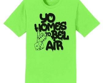 Yo Homes To Bel-Air Dice In Mirror Funny Fresh Rags Classic Retro Hip Hop 90s Sitcom Parody T-shirt Tee