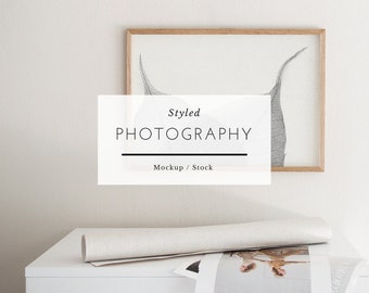 Download Free Horizontal mock up, Wood frame mockup, white frame, picture mockup, minimalist frame, frame art, digital frame PSD Template