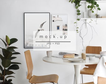 Dining room mockup, frame mockup, black frame mockup, styled frame mockup, white frame, minimalist frame