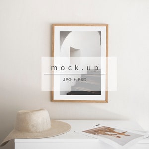 Wood frame mockup, white frame, picture mockup, minimalist frame, frame art, digital frame