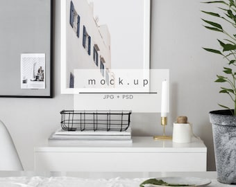 Shelf mockup, styled mockup frame, scandinavian mockup, mockup photography, white mockup frame