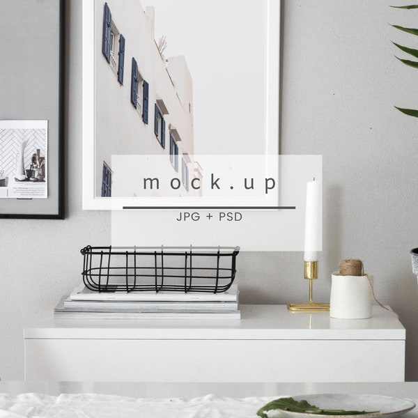 Shelf mockup, styled mockup frame, scandinavian mockup, mockup photography, white mockup frame