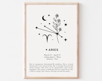 Aries Print - Personalised Aries Poster Gift, Astrology Print, Custom Star Sign Print, Star Sign Wall Art, Aries Poster, Male or female