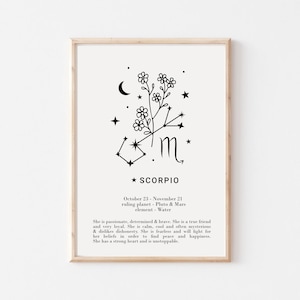 She is Scorpio Print - Personalised Scorpio Gift, Astrology Print, Custom Star Sign Print, Wall Art, Scorpio Poster, Digital download