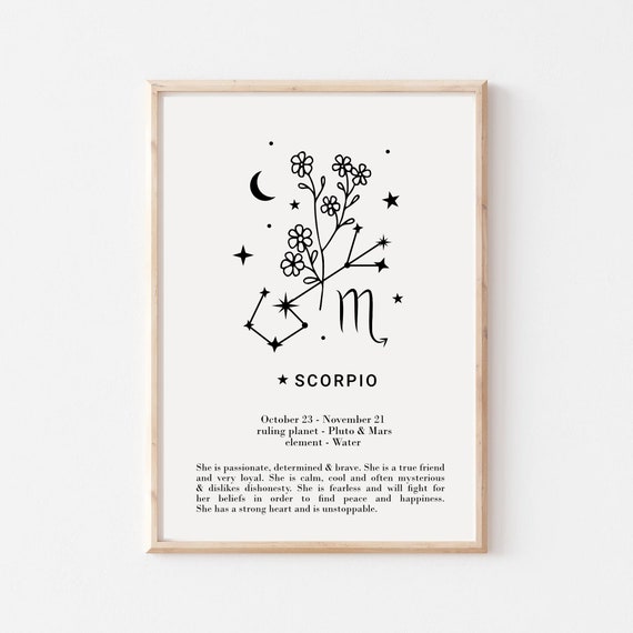She is Scorpio Print - Personalised Scorpio Gift, Astrology Print, Custom Star Sign Print, Wall Art, Scorpio Poster, Digital download