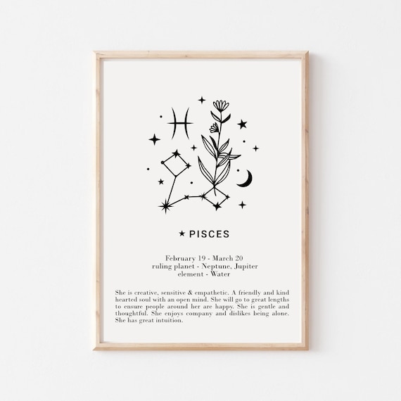 Pisces Print, Personalised Pisces Poster, Astrology Print, Custom Star Sign Print, Star Sign Wall Art, Pisces gift for her or him