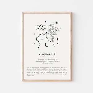 She is Aquarius Print - Personalised Aquarius Gift, Astrology Print, Custom Star Sign Print, Star Sign Wall Art, Aquarius Poster gift