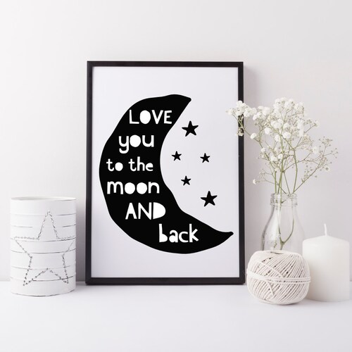 T’aime jusqu'à la lune et retour print - impression de pépinière de bébé - chambre à coucher Estampe - art Monochrome pour chambre de bébé - Monochrome restaurant
