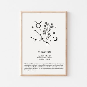 She is Taurus Print - Personalised Taurus Gift, Astrology Print, Custom Star Sign Print, Star Sign Wall Art, Taurus Poster, Digital download
