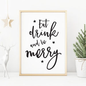 Christmas print Holiday decor Christmas decor Eat drink be merry print Christmas kitchen print Scandi Christmas print decor image 1