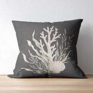 Coastal Coral Cushion Cover, Charcoal Grey Linen Cushion, Beach House Decor, Hamptons Throw Pillow, Modern Organic Accent Cushions
