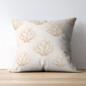 Coastal Coral Pattern Cushion Cover Off White, Neutral Linen Look Cushion, Hamptons Beach House Decor, Modern Organic Coastal Home