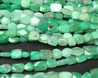 Perles à facettes rectangulaires en chrysoprase de qualité fine, brins de chrysoprase naturelle de 14 pouces, perles d'environ 6/6 mm