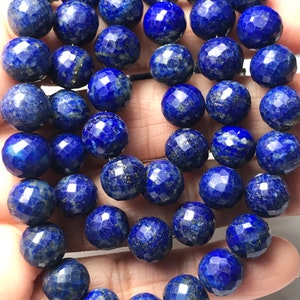 Cuentas redondas facetadas de lapislázuli natural de alta calidad de 8,5 mm, 20 cm, grado AAA, para joyería y manualidades.