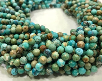 AAA Natural Arizona Turquoise | Smooth Round 5-6 mm | 14 Inches Strand | Gemstone Wholesale Beads