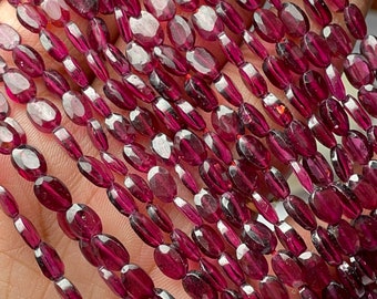 New Brand- Natural Garnet | Faceted Oval Shape Gemstone Beads | 4x5.5 mm Flat Oval Beads | 14 Inch Strand For Making Jewelry For Sale
