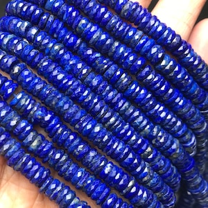 Nova marca de contas de pedra preciosa facetada de lápis-lazúli natural Heishi Tire, tamanho de lápis-lazúli azul 4,5/7,5 mm - 17 polegadas de fio, um item incrível
