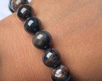 Pulsera elástica de pietersita con cuentas redondas de 11-11,5 mm para mujer y hombre.