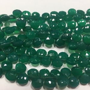 Green Onyx Faceted Heart Shaped Gemstone Briolette Beads, 7/7mm For Making Jewelry, 7 Inches Strand Approx, Reasonable Rate Green Onyx