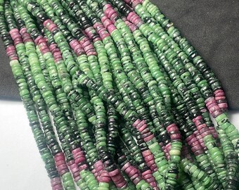 Nuevas cuentas de zoisita rubí natural de 5-6 mm, lisas, con forma de neumático, en hebra de 16 pulgadas. Un artículo increíble para la creación de joyas.