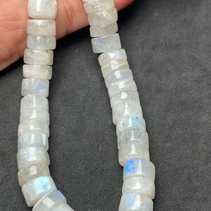 Good Size Natural White Rainbow Moonstone Smooth Tyre Beads, 11-12 MM Approx  Blue Flash Moonstone 12 Inch Tyre Beads, An Amazing Item