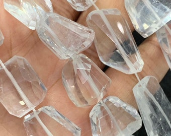 Natural Crystal quartz laser cut nuggets Gemstone Bead | 11-18mm approx Tumble Beads | 16 Inch Strand For Making Jewelry