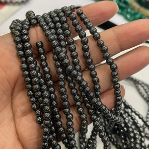 New Brand- Natural Hematite Smooth Round Shape Gemstone Beads, Size- 4 mm Untreated Hematite Beads, 16 Inches Strand Loose Wholesale Beads