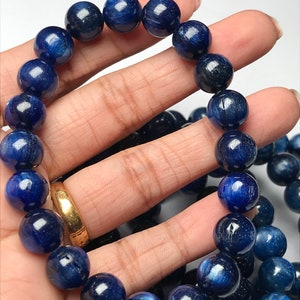 Natural Kyanite Smooth Round Healing Energy Gemstone Beaded Bracelet Size- 10-10.5 mm Amazing Bracelet, Stretchy - Adjustable Bracelet