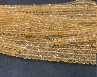 Lindas contas de citrino natural facetadas em formato de rondelle, tamanho 5-6 mm, de alta qualidade, à venda, fio de 25 cm (10 polegadas) para joias.