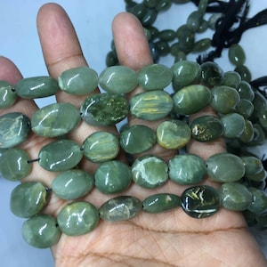 Natural Cats Eye Smooth Oval/Nuggets Shape Gemstone Beads, 10x13 mm Green Cats Eye, 13 Inches Strand Wholesale Supply Beads, Loose Strand