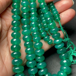 13 Inch AAA Natural Green Onyx Smooth Rondelle Gemstone Beads, Green Onyx 7-12 mm Beads An Amazing Item, Green Onyx Beads, Onyx Jewelry