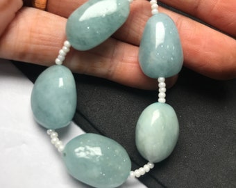 Cuentas de aguamarina natural AAA con forma pulida y lisa, tamaño 12/16 mm, para hacer aretes, tira de 4 pulgadas para hacer joyas y manualidades.
