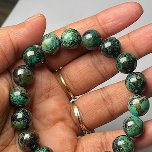 Natural Chrysocolla Round Beads Bracelet, Gemstone Bracelet Healing Stones, 10.5 MM Chrysocolla Gemstone, Gift For Men & Women&#39;s