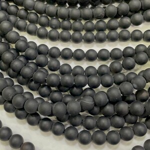 Pack Of 5 Strands New Brand Gorgeous Matte Black Onyx 8 MM Smooth Round Gemstone Beads, 15 Inches Strand Onyx Beads, Chakra/Protection Stone