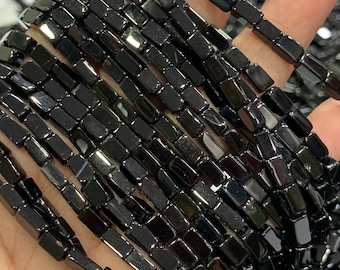 Confezione da due fili di bellissime perle rettangolari lisce in onice nero, filo da 14,5 pollici, 3/6 mm, perle in onice nero