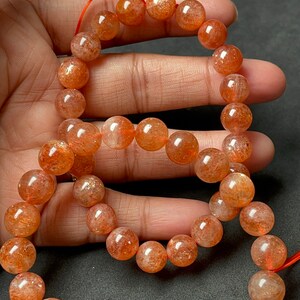 Top Quality- Natural Sunstone Plain Round Shape Gemstone Beaded Bracelet, 9-9.5 mm Stretchy Bracelet, Healing Stone Bracelet, Gift For Her