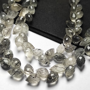New Brand Beautiful Quality 8 Inches Black Rutile Flowerbud Briolettes\ Diagonal Drilled Drop Briolette 6.5/10 mm Approx Beads ,