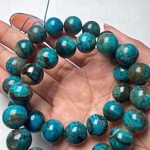 Natural Chrysocolla Smooth Round Gemstone Beaded Bracelet, Size- 12.5-13 mm Healing Stone Bracelet, Unisex Bracelet, AAA Protection Bracelet