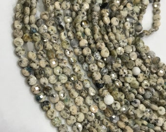 Good Quality- Natural Dalmatian Jasper Faceted Coin Shape Gemstone Beads | 4 mm Black Spotted Jasper Beads | 13 Inches Strand Semi Precious